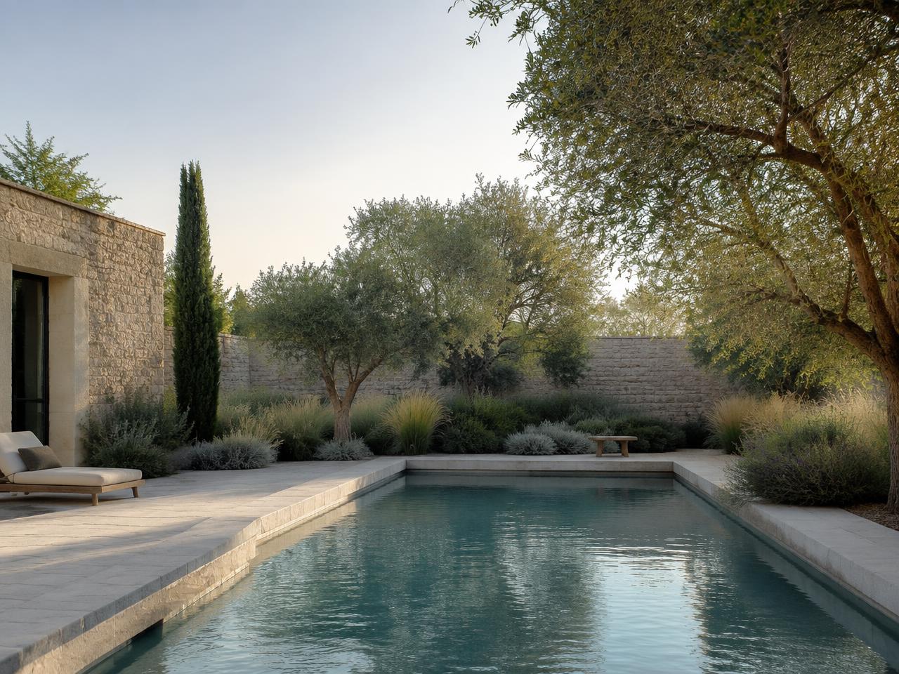 Heated pool in the landscaped courtyard