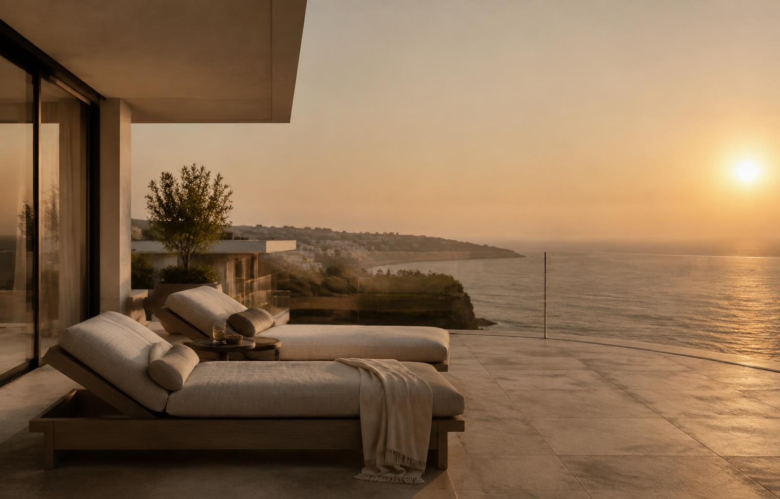 Terrace overlooking the Atlantic at sunset